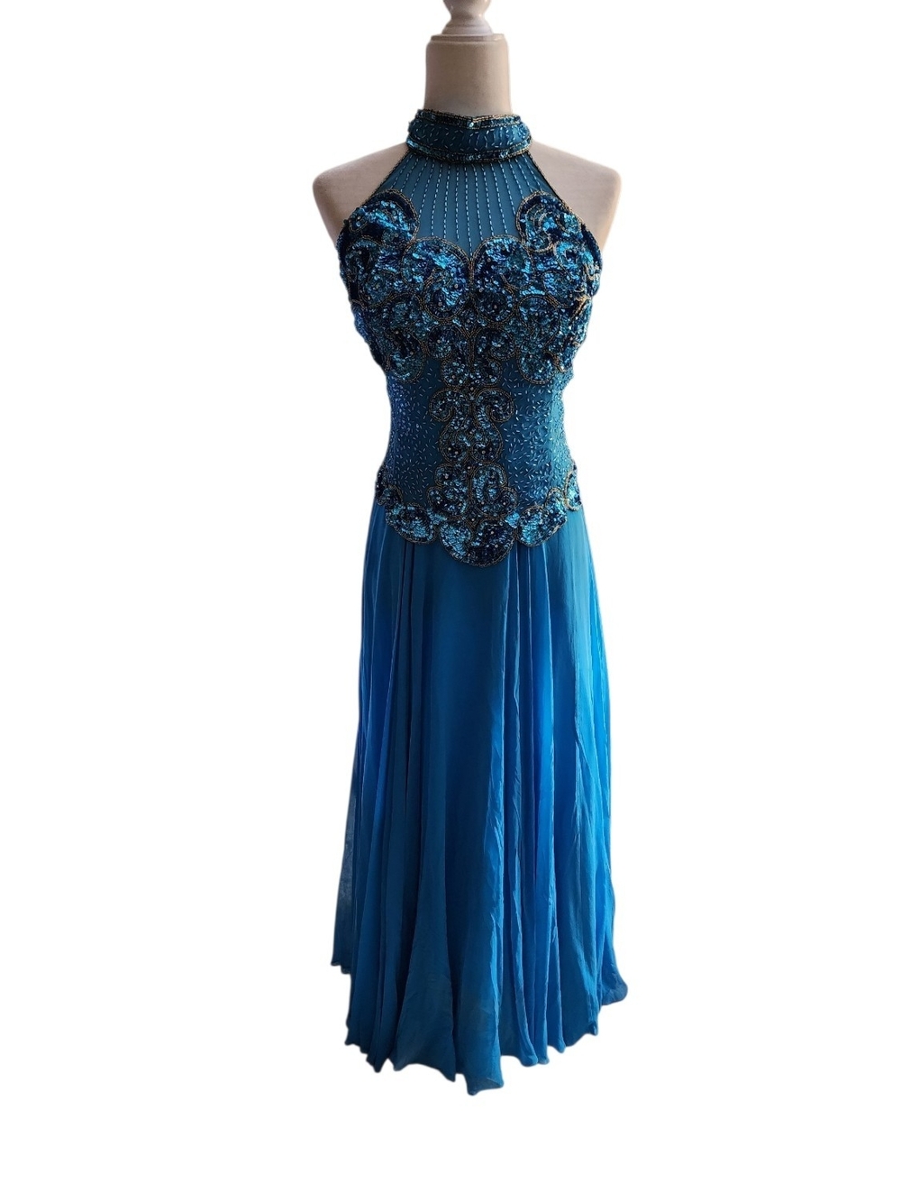 Beaded Halter Maxi Dress in Teal 12/14